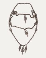 Chrome Heart Layered Dagger Charm Paper Chain Necklace Choker