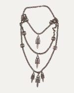 Chrome Heart Layered Dagger Charm Paper Chain Necklace Choker
