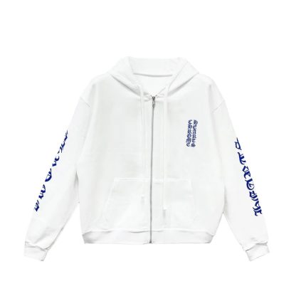 Chrome Hearts Blue Zip Up Hoodie Scroll White