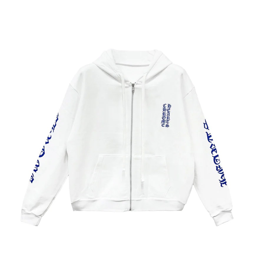 Chrome Hearts Blue Zip Up Hoodie Scroll White (2) Chrome Hearts Blue Zip Up Hoodie Scroll White