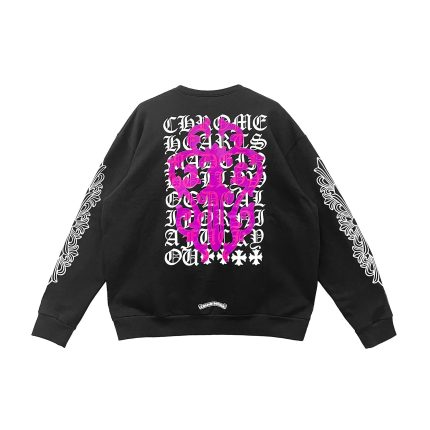 Chrome Hearts Pink Dagger Script Logo Black Sweatshirt