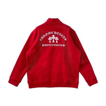 Chrome Hearts Red Hollywood Cross Logo Sweatshirt Half Zip